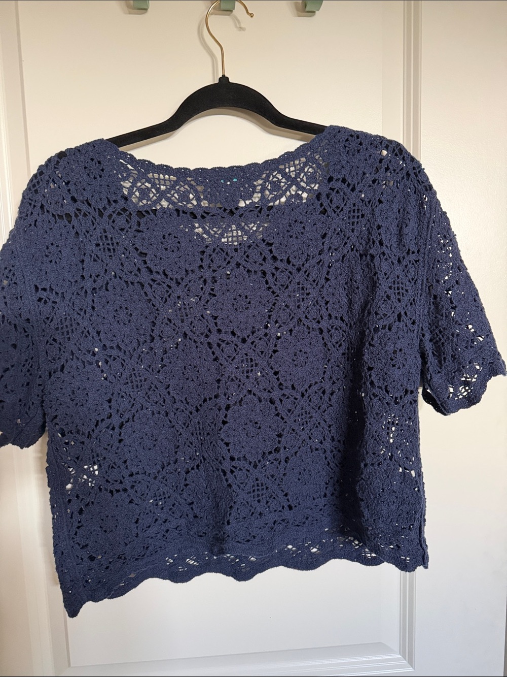 Sundance Navy Crochet Boxy Short Sleeve Top size large - Picture 3 of 3